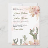 Invitation Pampas rose floral Cactus QR Code Mariage photo (Devant)