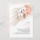 Invitation Pampas Rose Floral Fête de Graduation (Devant / Derrière)