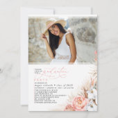 Invitation Pampas rose Floral Graduation Photo (Devant)