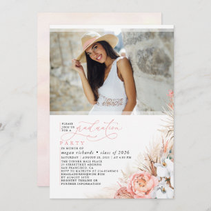 Invitation Pampas rose Floral Graduation Photo