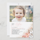 Invitation Pampas rose Floral Grass Baptême Photo (Devant)