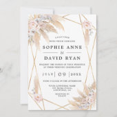 Invitation Pampas Rose Floral Grass Or Tout en un Mariage (Devant)