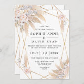 Invitation Pampas Rose Floral Grass Or Tout en un Mariage (Devant / Derrière)