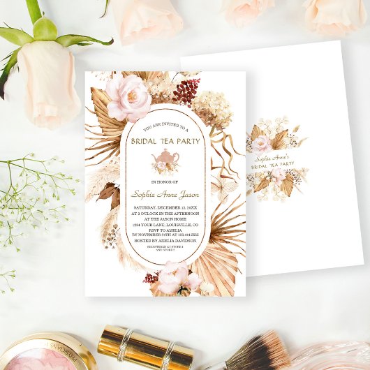 Invitation Pampas rose Floral Palm de Herbe