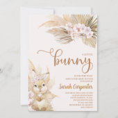 Invitation Pampas rose Grass Girl Baby shower lapin (Devant)