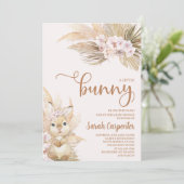 Invitation Pampas rose Grass Girl Baby shower lapin (Debout devant)