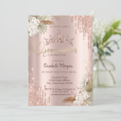 Invitation Pampas Rose Parties scintillant or Couronne Drop Q (Debout devant)