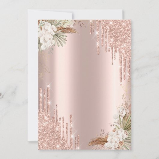 Invitation Pampas Rose Parties scintillant or Couronne Drop Q (Dos)