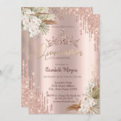 Invitation Pampas Rose Parties scintillant or Couronne Drop Q (Devant / Derrière)