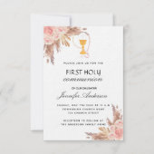 Invitation Pampas rose rougir première communion sainte luxe (Devant)