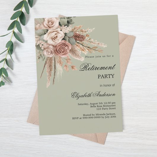 Invitation Pampas rose taupe beige verte retraite