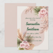 Invitation Pampas roses et Fleurs (Devant / Derrière)