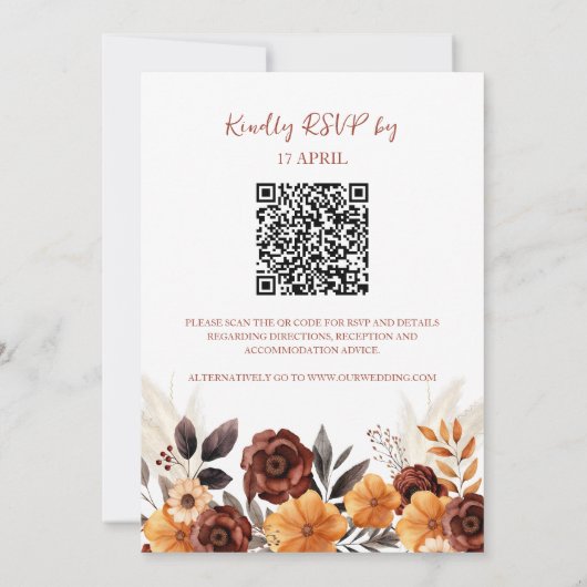 Invitation Pampas Rust Grass Chute QR Code Tout en un Mariage (Dos)