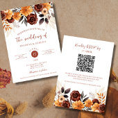 Invitation Pampas Rust Grass Chute QR Code Tout en un Mariage
