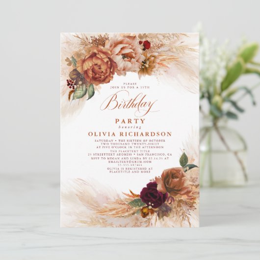 Invitation Pampas Rust Grass Terracotta Automne Anniversaire (Debout devant)