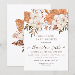 Invitation Pampas rustique Baby shower de conduite neutre pou