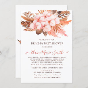 Invitation Pampas Rustique Boho Blush Drive Par Baby shower