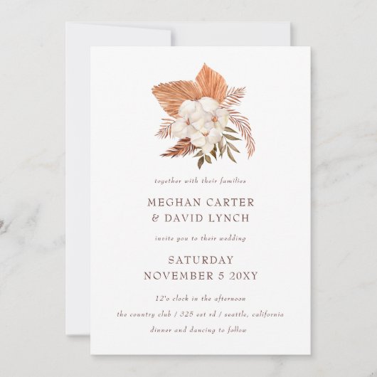 Invitation Pampas Rustique Boho Grass Floral Mariage du déser (Devant)