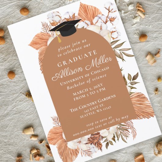 Invitation Pampas Rustique Boho Séché Palm Graduation