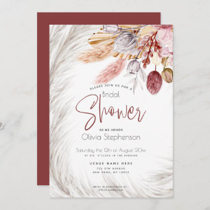 Invitation Pampas Rustique Bourgogne Rose Paillettes