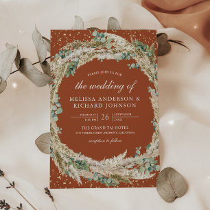 Invitation Pampas Rustique Eucalyptus Wreath Terracotta Maria