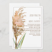 Invitation Pampas rustique Grass sur Mariage blanc (Devant / Derrière)