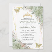 Invitation Pampas Sage Green Floral Papillons Quinceañera (Devant)