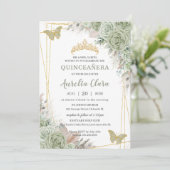 Invitation Pampas Sage Green Floral Papillons Quinceañera (Debout devant)