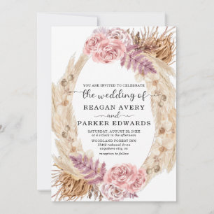 Invitation Pampas séché Rose de laiton violet Mariage floral