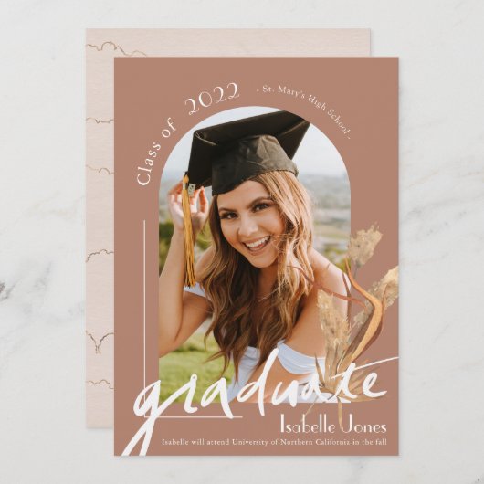 Invitation Pampas Terracotta Photo Graduation (Devant / Derrière)