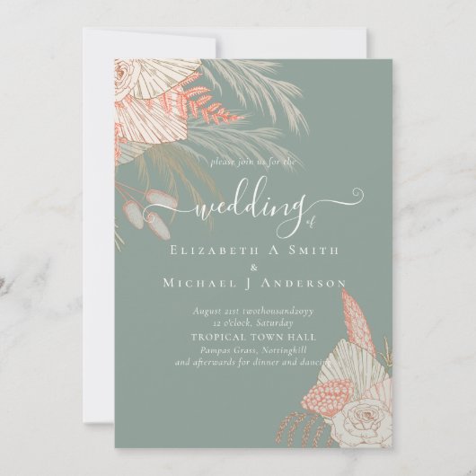 Invitation Pampas Tropical Grass Terracotta Mariage (Devant)