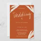 Invitation Pampas Typographie Grass Burange Orange Mariage (Devant)
