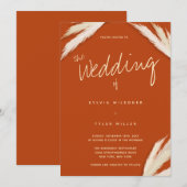 Invitation Pampas Typographie Grass Burange Orange Mariage (Devant / Derrière)