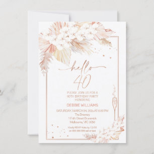 Invitation Pampas Verre en laiton Hello 40 Anniversaire Invit