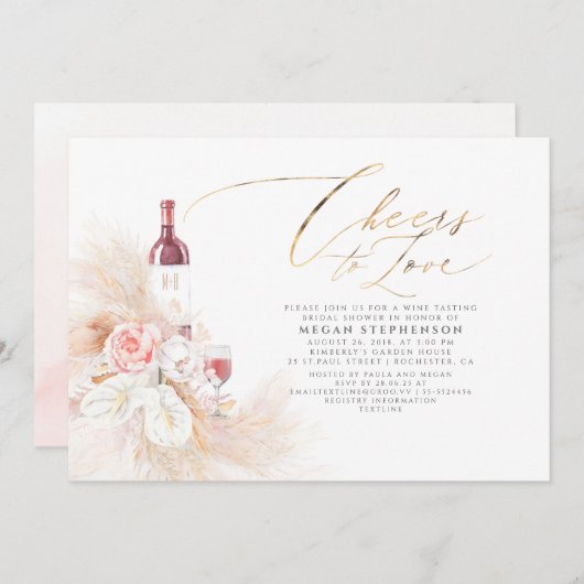 Invitation Pampas Vin Grass Dégustation de douche nuptiale In (Devant / Derrière)