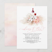 Invitation Pampas Vin Grass Dégustation Fête des mariées rose (Devant / Derrière)