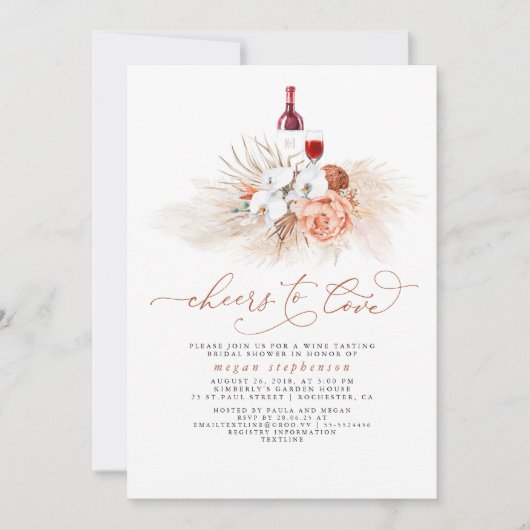 Invitation Pampas Vin Grass Dégustation Terracotta Fête des m (Devant)