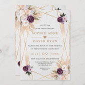 Invitation Pampas violet Floral Grass tout en un Mariage (Devant / Derrière)