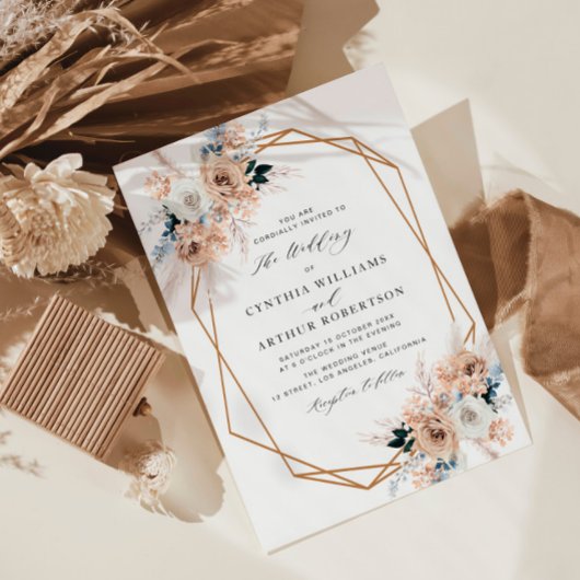 Invitation pampass bleu poussiéreux à fleurs