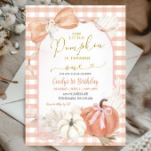 Invitation Pampass Gingham Pumpkin is One First Birthday