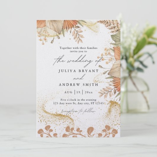 Invitation Pampass herbe boho thème mariage (Debout devant)