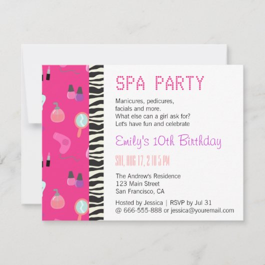 Invitation Pampering Spa Party, Pour Les Filles (Devant)