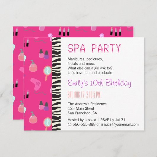 Invitation Pampering Spa Party, Pour Les Filles (Devant / Derrière)