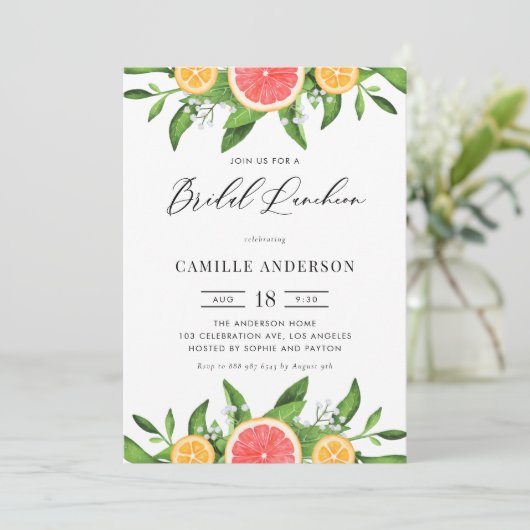 Invitation Pamplemousse et oranges Déjeuner nuptial d'été (Debout devant)