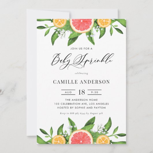 Invitation Pamplemousse et oranges Été Bébé Saupoudrer (Devant)