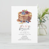 Invitation Pancake Aquarelle rose En vichy Fille Bébé Brunch (Debout devant)