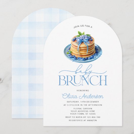 Invitation Pancake Baby Brunch Baby shower aux bleuets (Devant / Derrière)