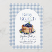 Invitation Pancake Blueberry En vichy Baby Brunch Baby shower (Devant / Derrière)