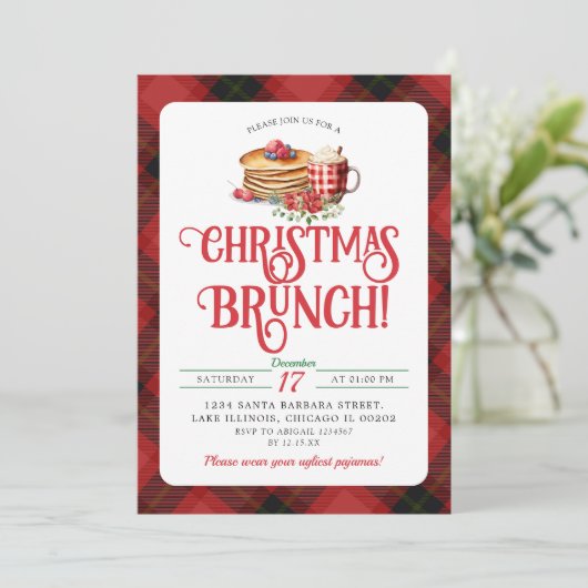 Invitation Pancake noir rouge chaud cacao Noël Brunch (Debout devant)