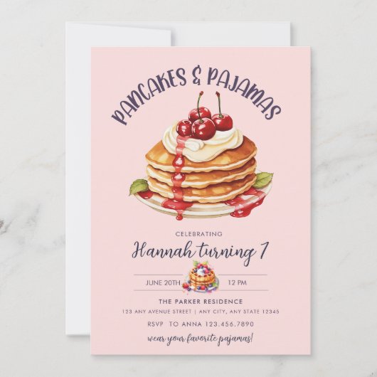 Invitation Pancake | Pajama Party | Anniversaire de la fille  (Devant)